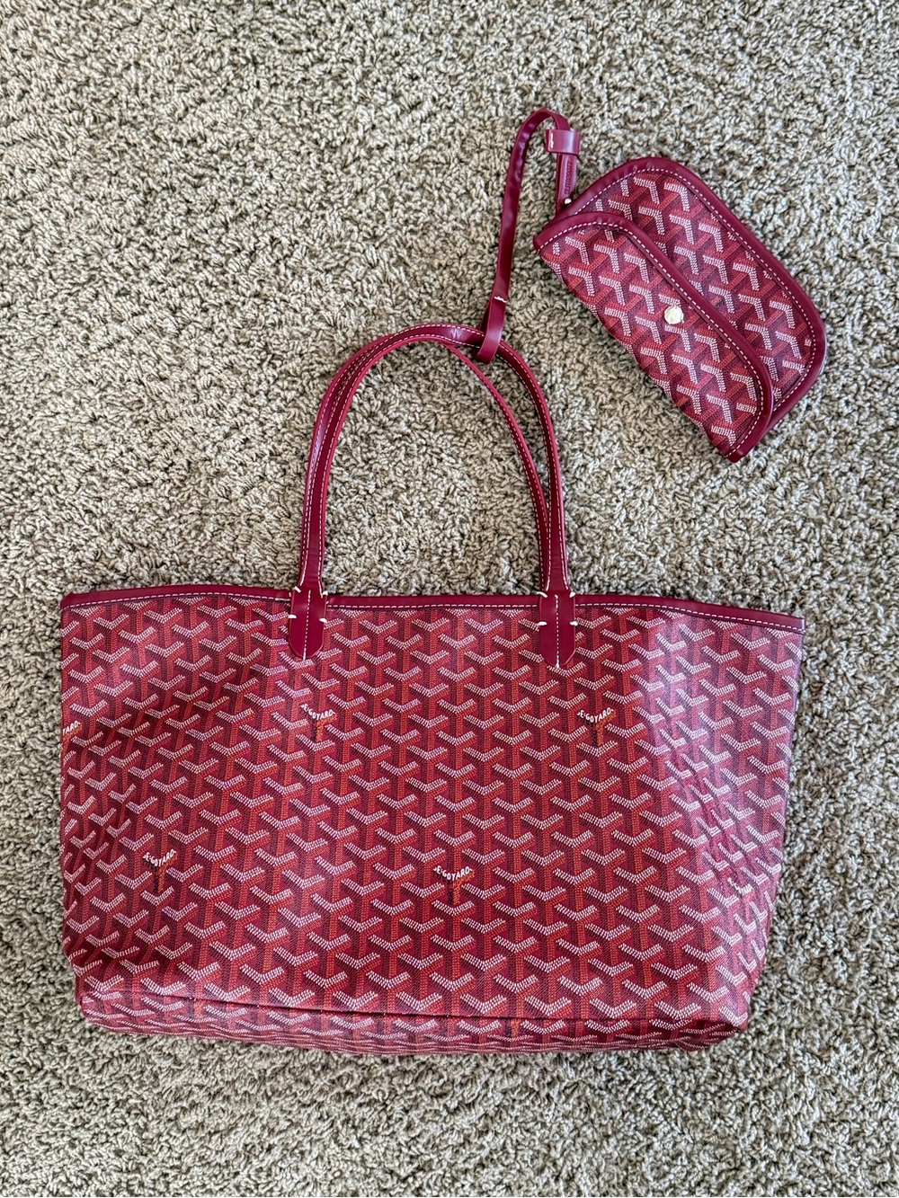 New Red Patterned Tote Bag with Matching Pouch